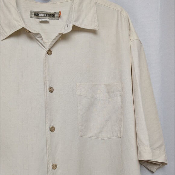 Quiksilver Edition Shirt Mens 2XL Beige Silk Cotton Comfort Fit Tiki Hawaiian - Picture 4 of 7